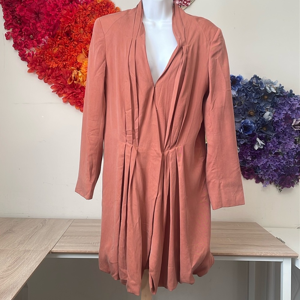 Bianca Spender Australian fashion designer, Lined Pleated Dress Coral Dress